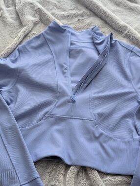 90 degrees by Reflex Periwinkle Half-Zip Ribbed Crop Top